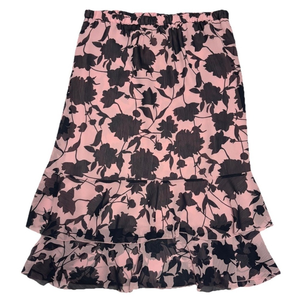 Vintage Whimsical Floral Tiered Fairy Midi Skirt L Feminine Delicate Coquette